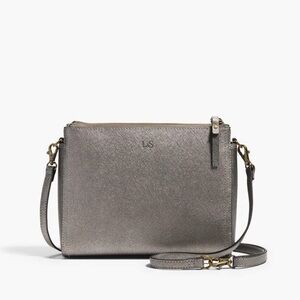 Lo & Sons Pearl Saffiano Leather Crossbody Bag Purse Graphite Silver Grey Brass